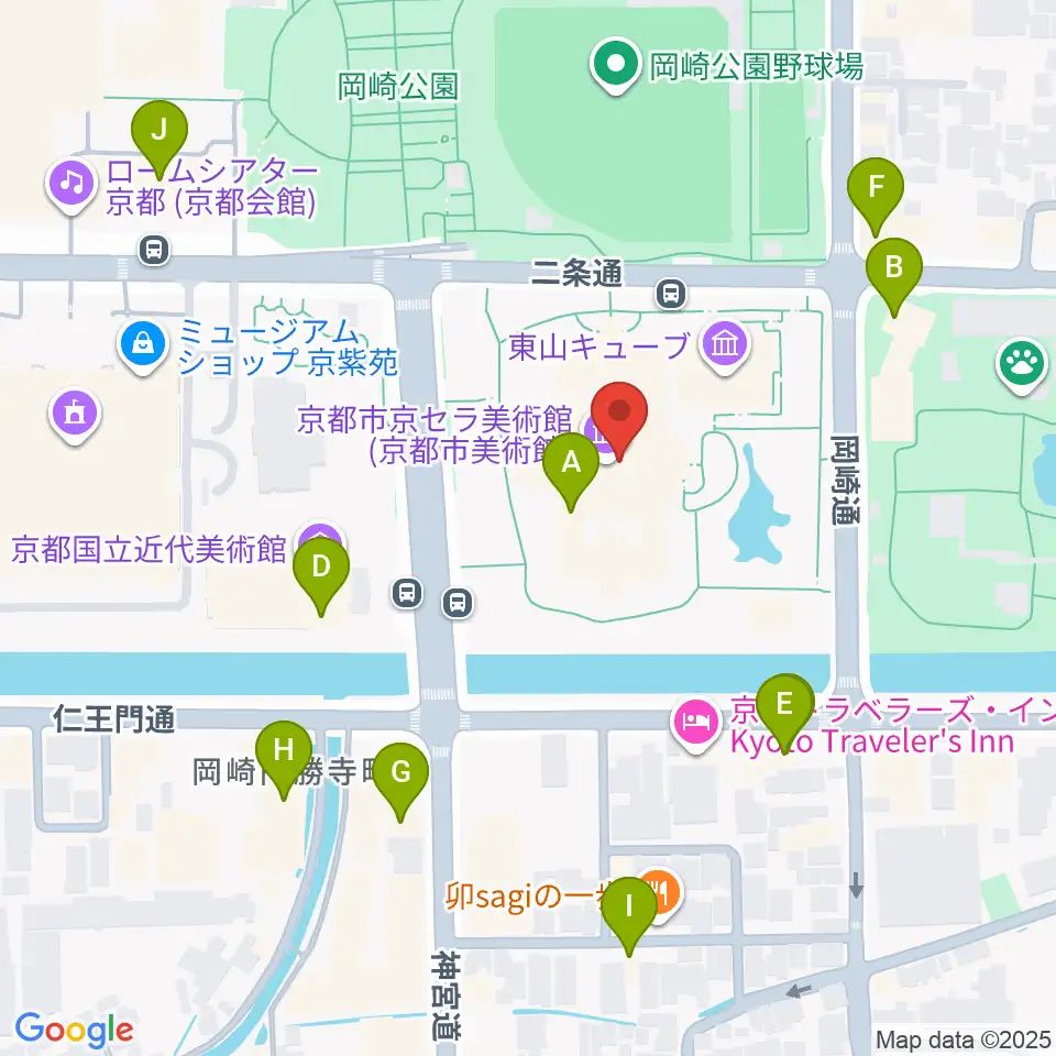 京都市京セラ美術館周辺のカフェ一覧地図