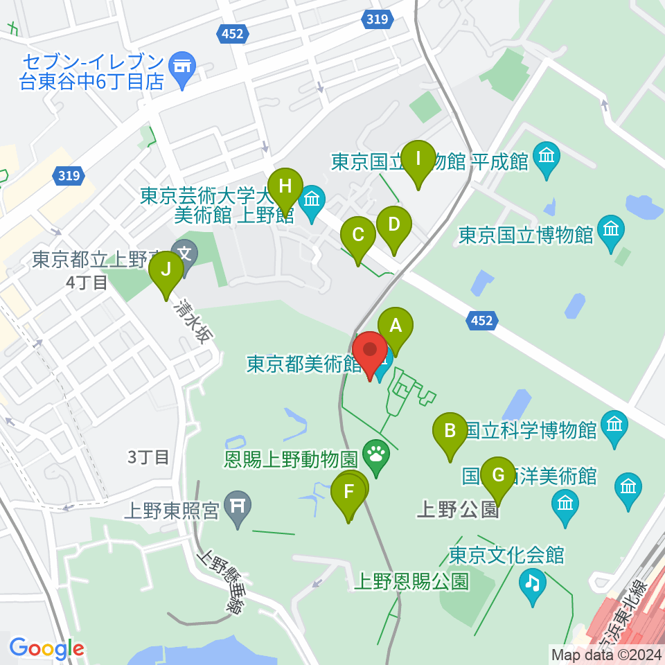 東京都美術館周辺のカフェ一覧地図