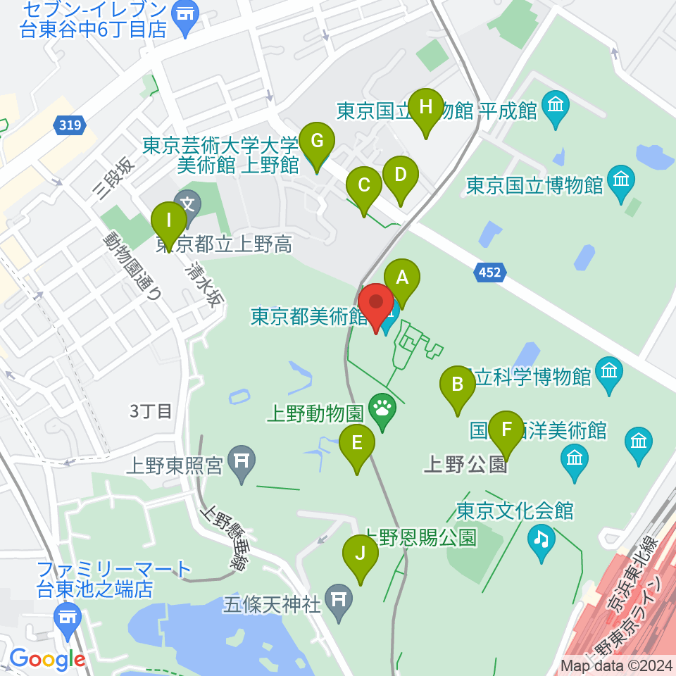 東京都美術館周辺のカフェ一覧地図