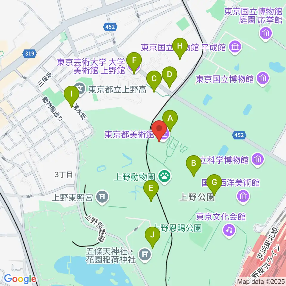 東京都美術館周辺のカフェ一覧地図