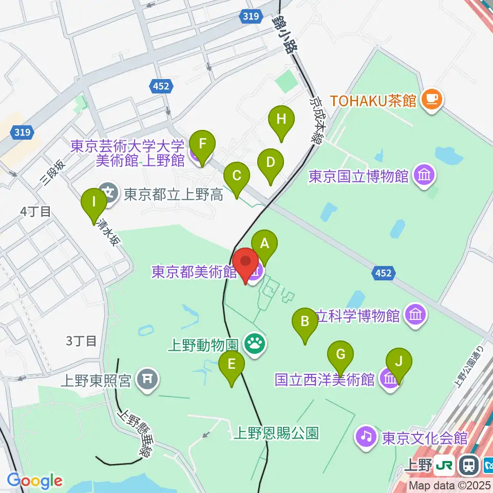 東京都美術館周辺のカフェ一覧地図