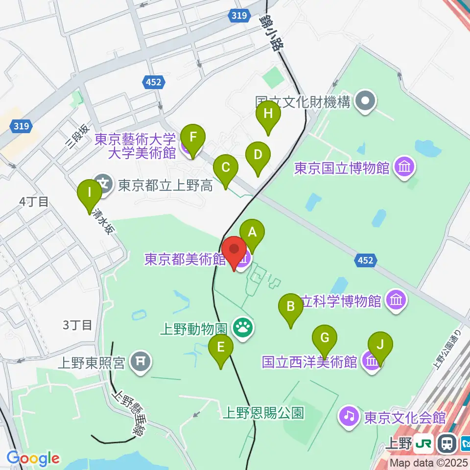 東京都美術館周辺のカフェ一覧地図
