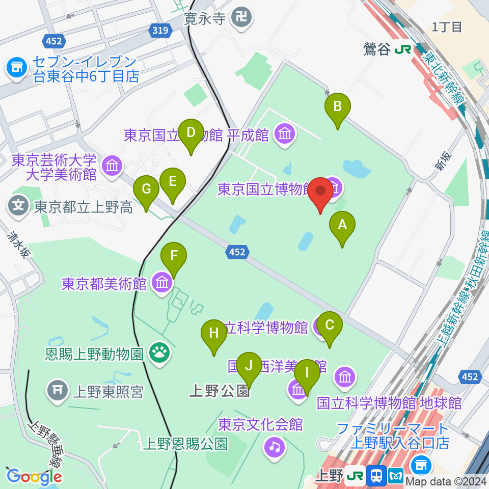 東京国立博物館・本館周辺のカフェ一覧地図