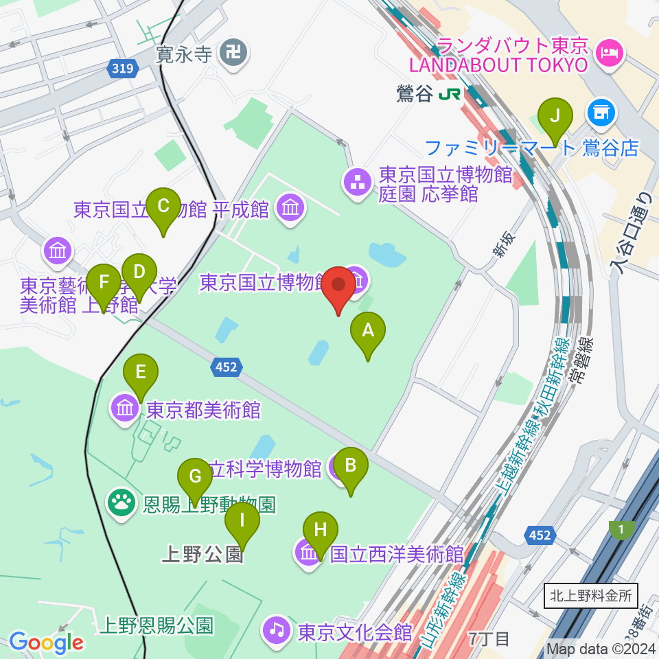 東京国立博物館・本館周辺のカフェ一覧地図