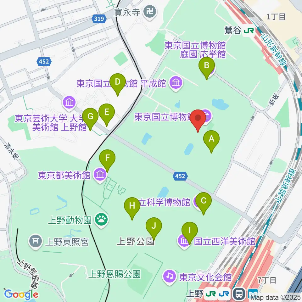 東京国立博物館・本館周辺のカフェ一覧地図