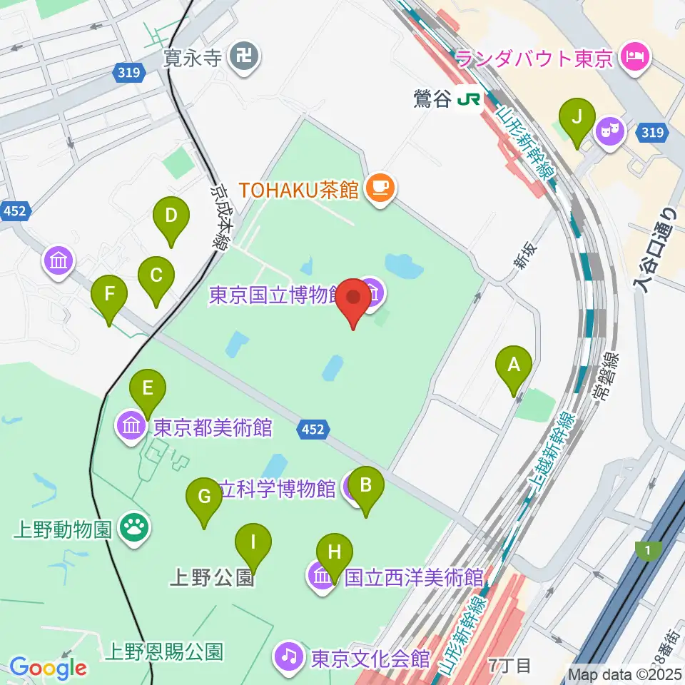 東京国立博物館・本館周辺のカフェ一覧地図