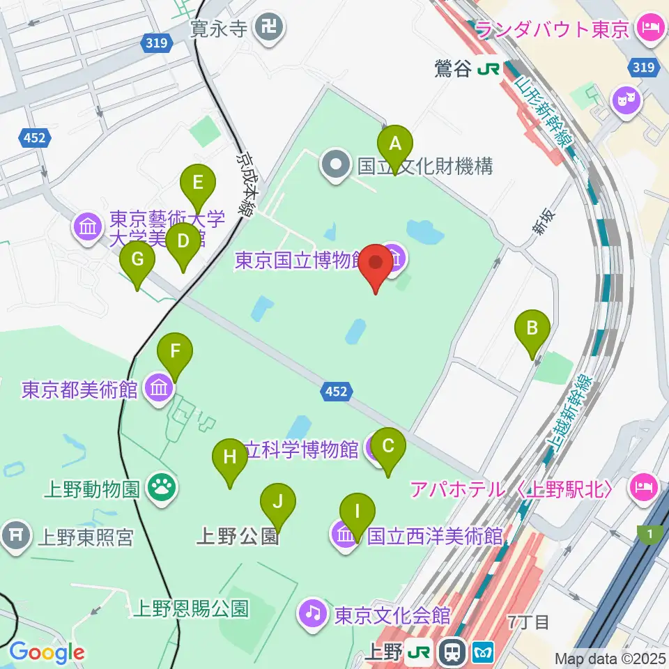 東京国立博物館・本館周辺のカフェ一覧地図