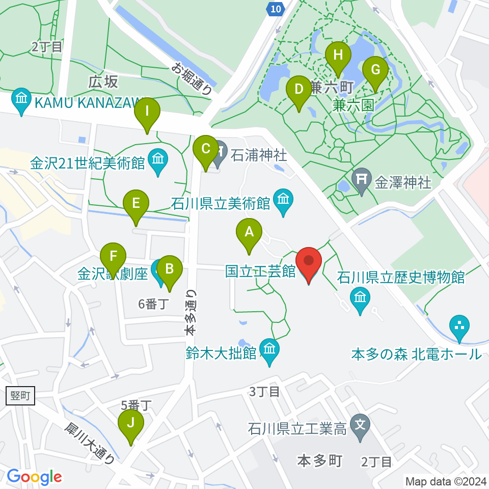 国立工芸館周辺のカフェ一覧地図