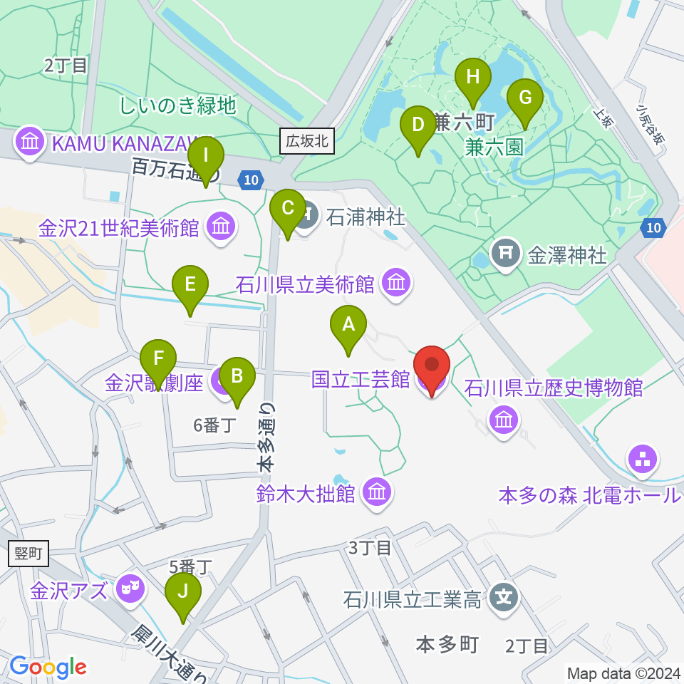 国立工芸館周辺のカフェ一覧地図