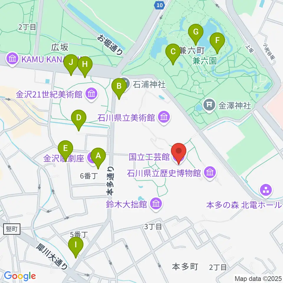 国立工芸館周辺のカフェ一覧地図