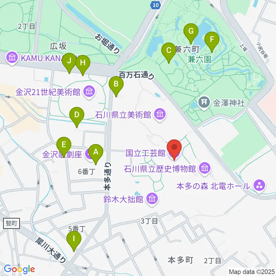 国立工芸館周辺のカフェ一覧地図