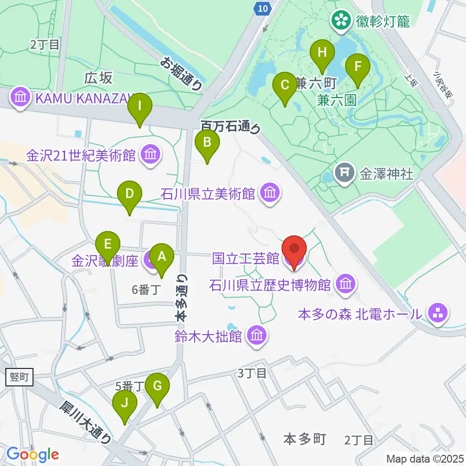 国立工芸館周辺のカフェ一覧地図