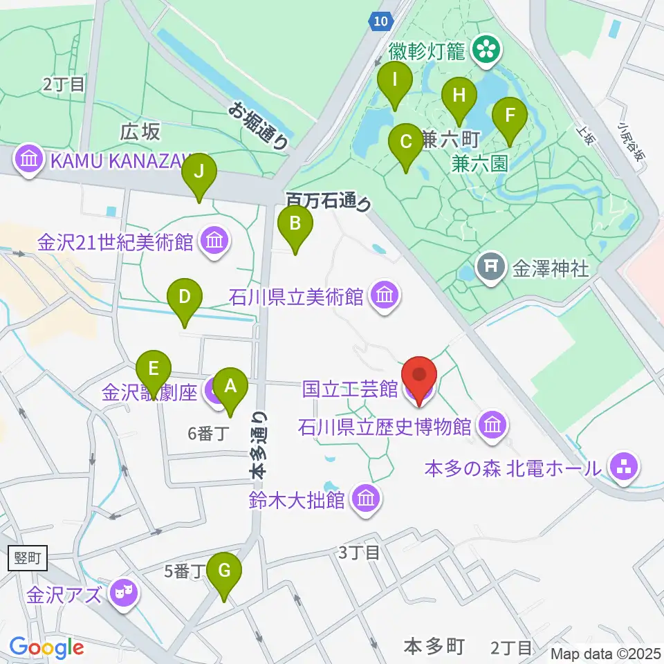 国立工芸館周辺のカフェ一覧地図