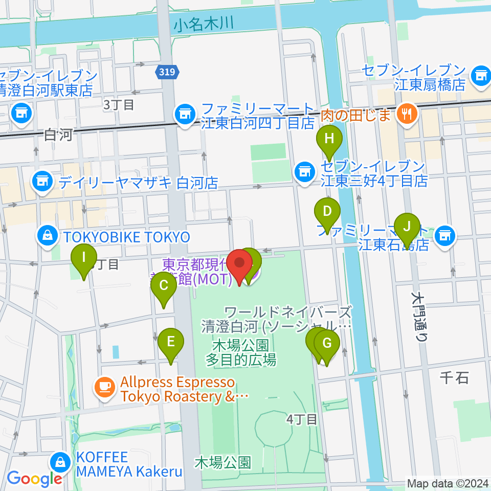 東京都現代美術館（MOT）周辺のカフェ一覧地図