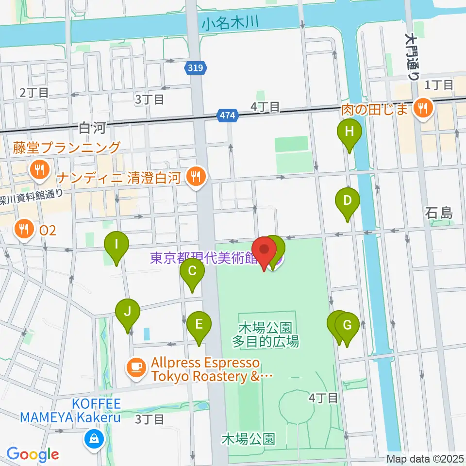 東京都現代美術館(MOT)周辺のカフェ一覧地図