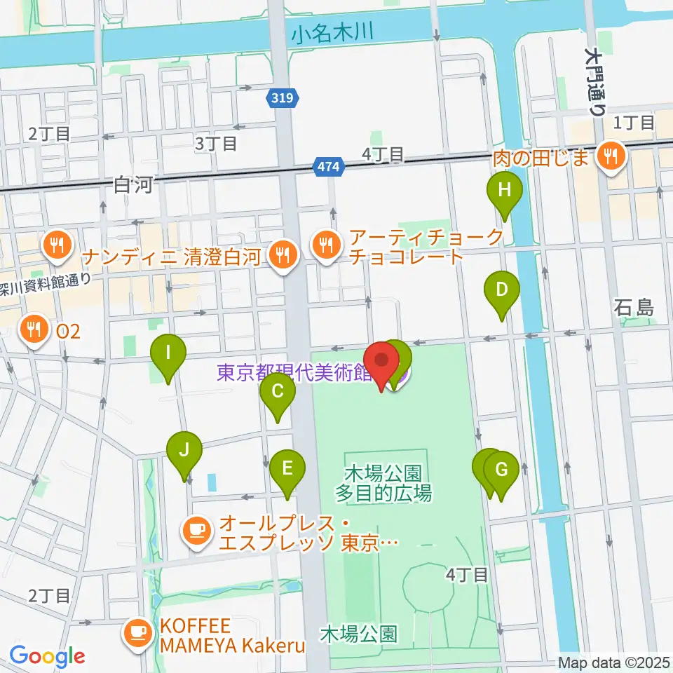 東京都現代美術館（MOT）周辺のカフェ一覧地図