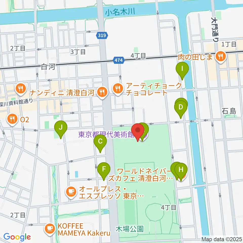東京都現代美術館（MOT）周辺のカフェ一覧地図