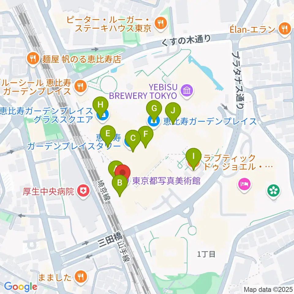 東京都写真美術館周辺のカフェ一覧地図