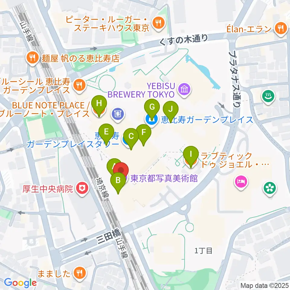 東京都写真美術館周辺のカフェ一覧地図