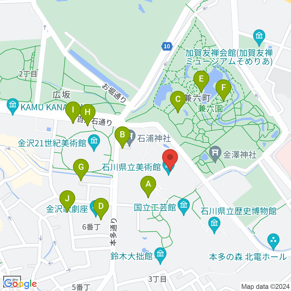 石川県立美術館周辺のカフェ一覧地図