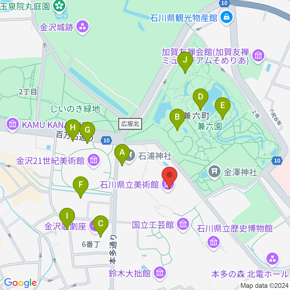 石川県立美術館周辺のカフェ一覧地図