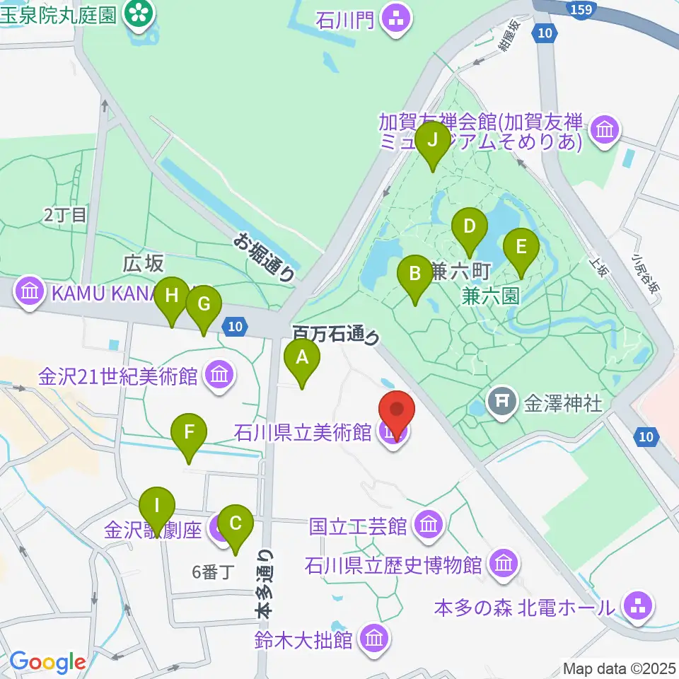 石川県立美術館周辺のカフェ一覧地図
