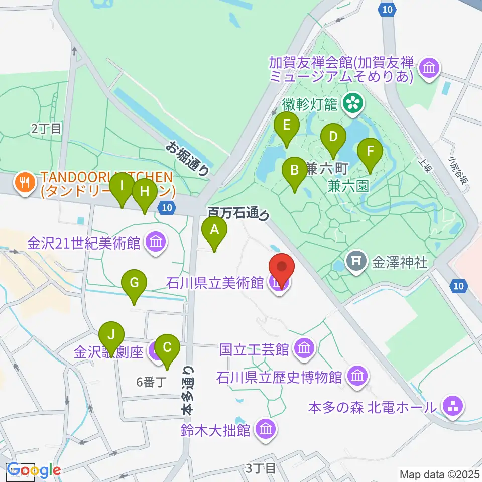 石川県立美術館周辺のカフェ一覧地図
