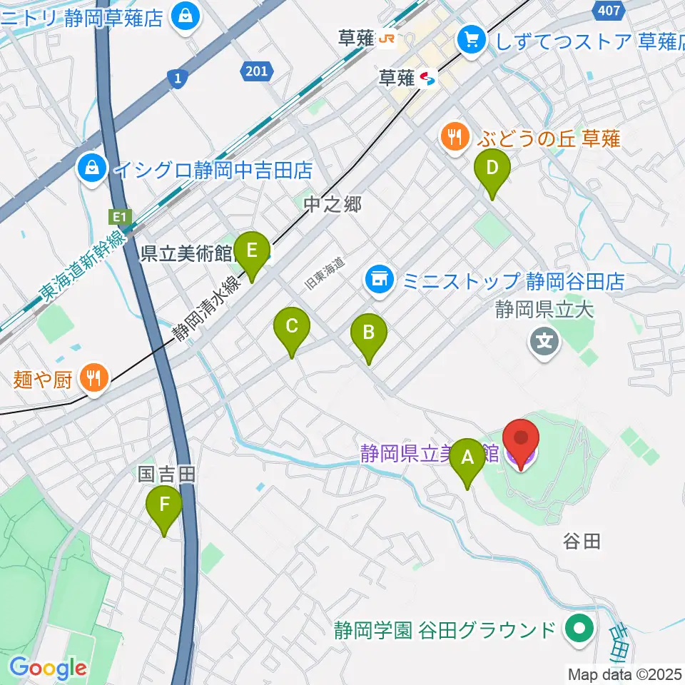 静岡県立美術館周辺のカフェ一覧地図