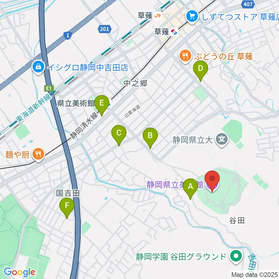 静岡県立美術館周辺のカフェ一覧地図