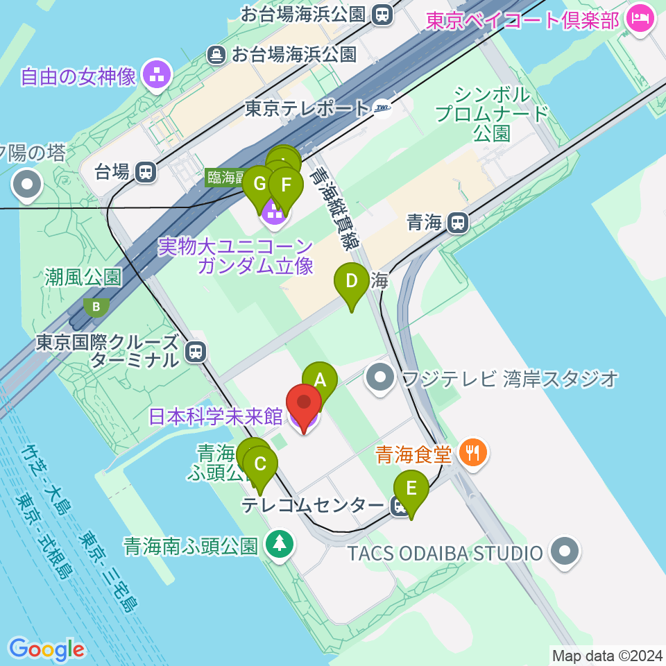 日本科学未来館周辺のカフェ一覧地図