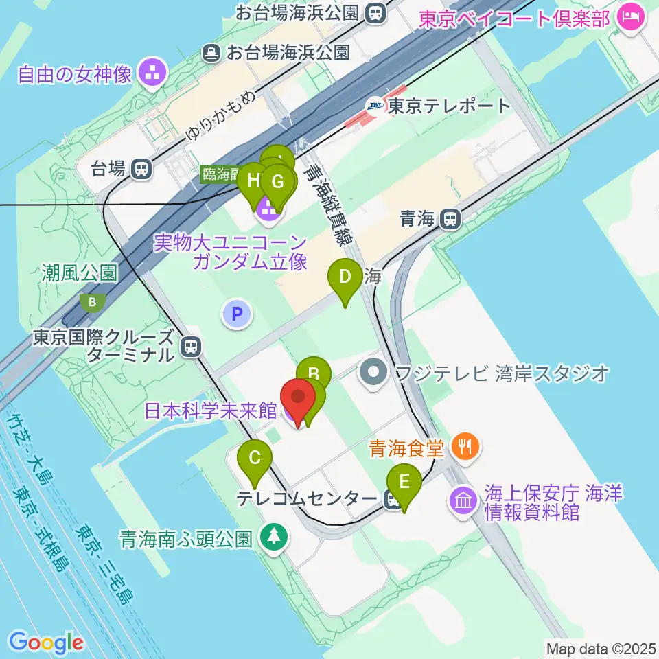 日本科学未来館周辺のカフェ一覧地図