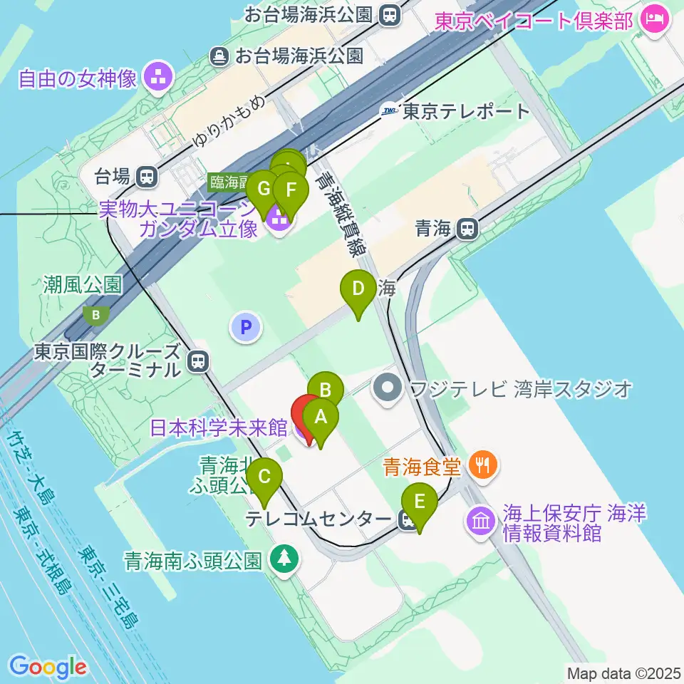 日本科学未来館周辺のカフェ一覧地図