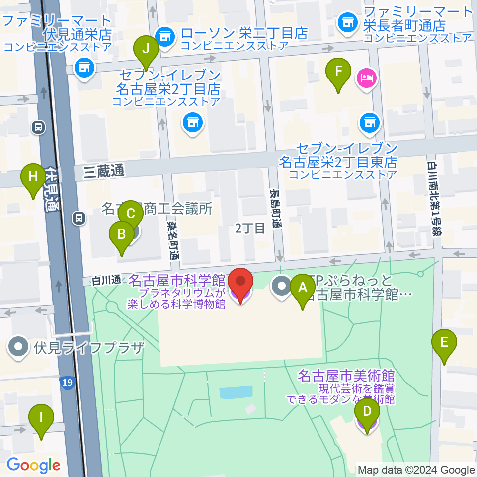 名古屋市科学館周辺のカフェ一覧地図