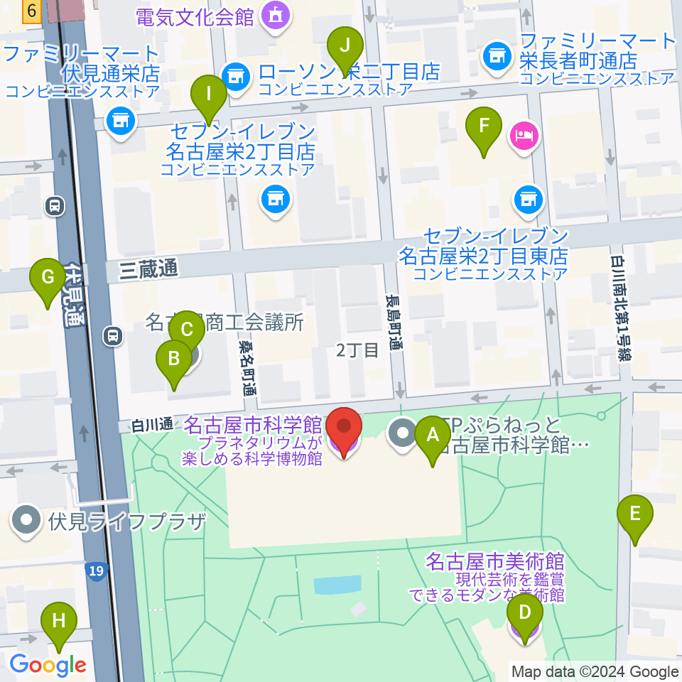 名古屋市科学館周辺のカフェ一覧地図