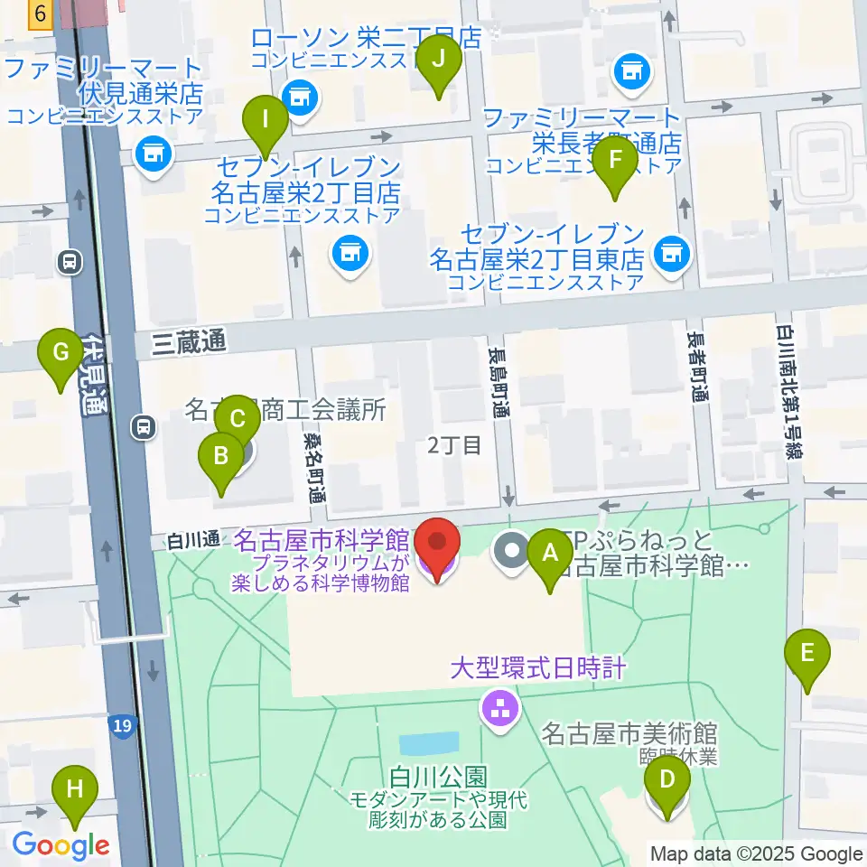 名古屋市科学館周辺のカフェ一覧地図