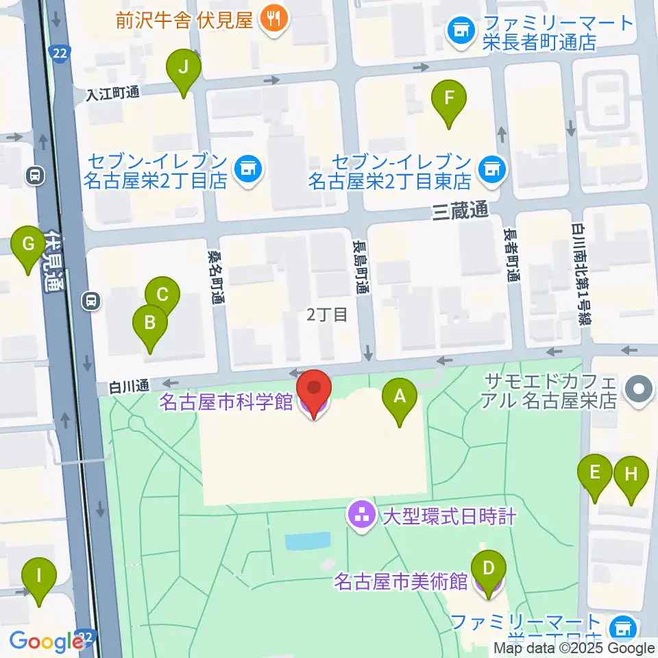 名古屋市科学館周辺のカフェ一覧地図