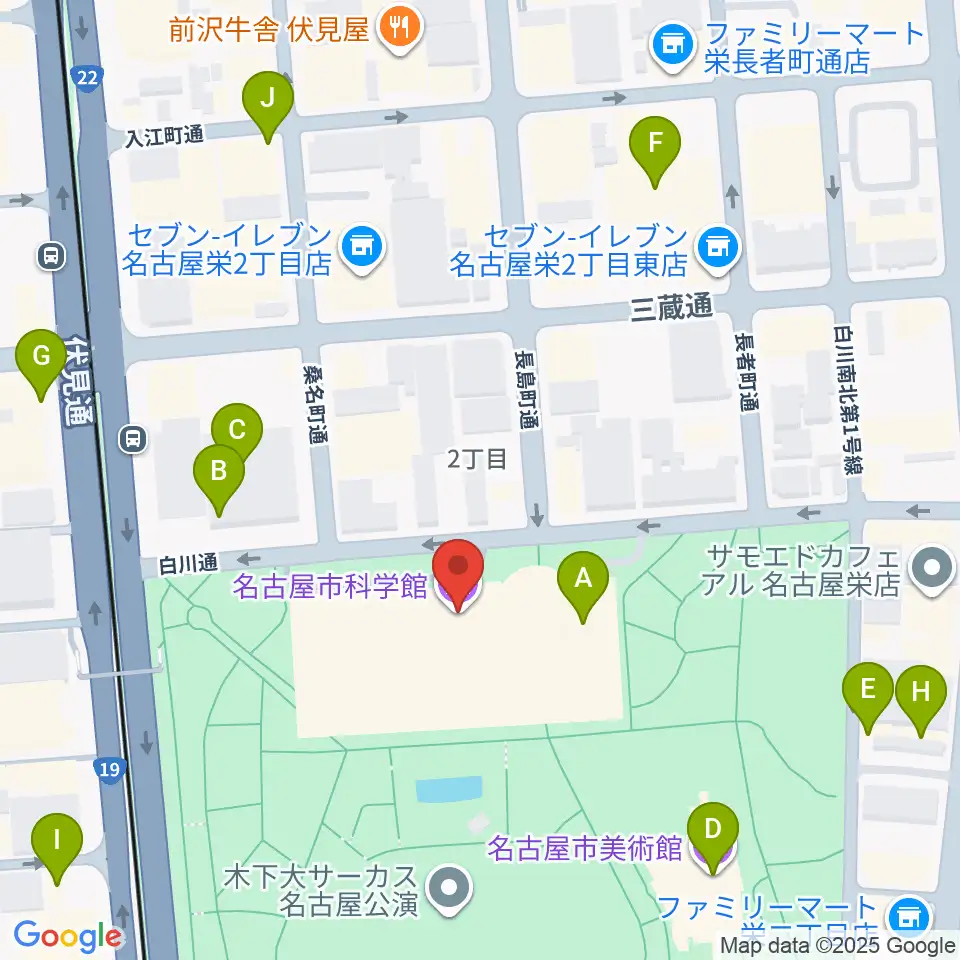 名古屋市科学館周辺のカフェ一覧地図