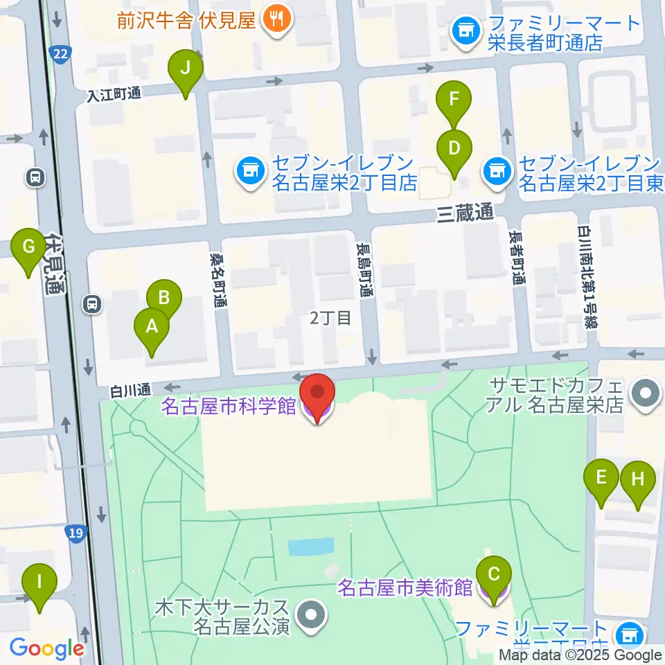 名古屋市科学館周辺のカフェ一覧地図