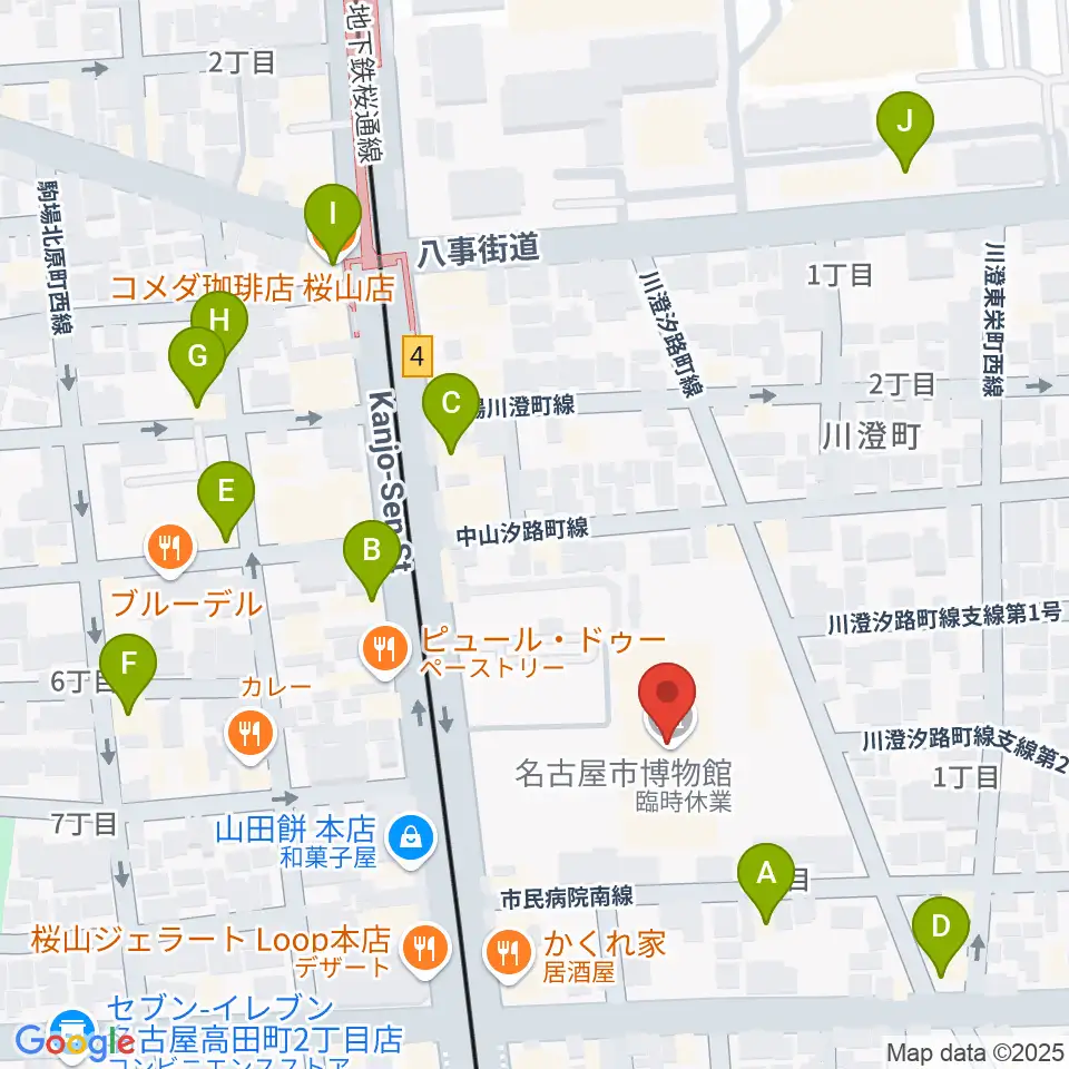 名古屋市博物館周辺のカフェ一覧地図