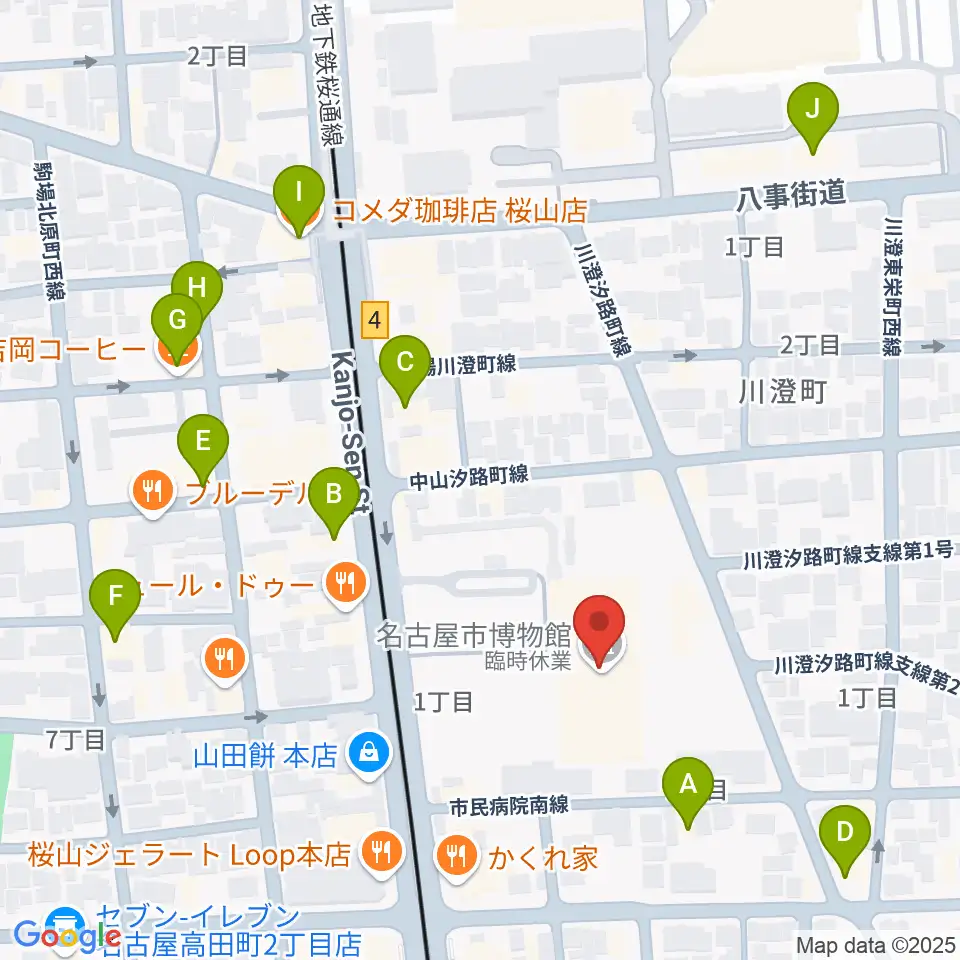 名古屋市博物館周辺のカフェ一覧地図