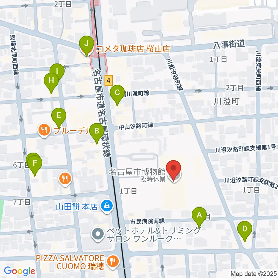 名古屋市博物館周辺のカフェ一覧地図
