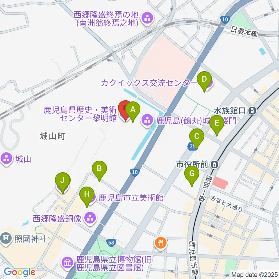 鹿児島県歴史・美術センター黎明館周辺のカフェ一覧地図
