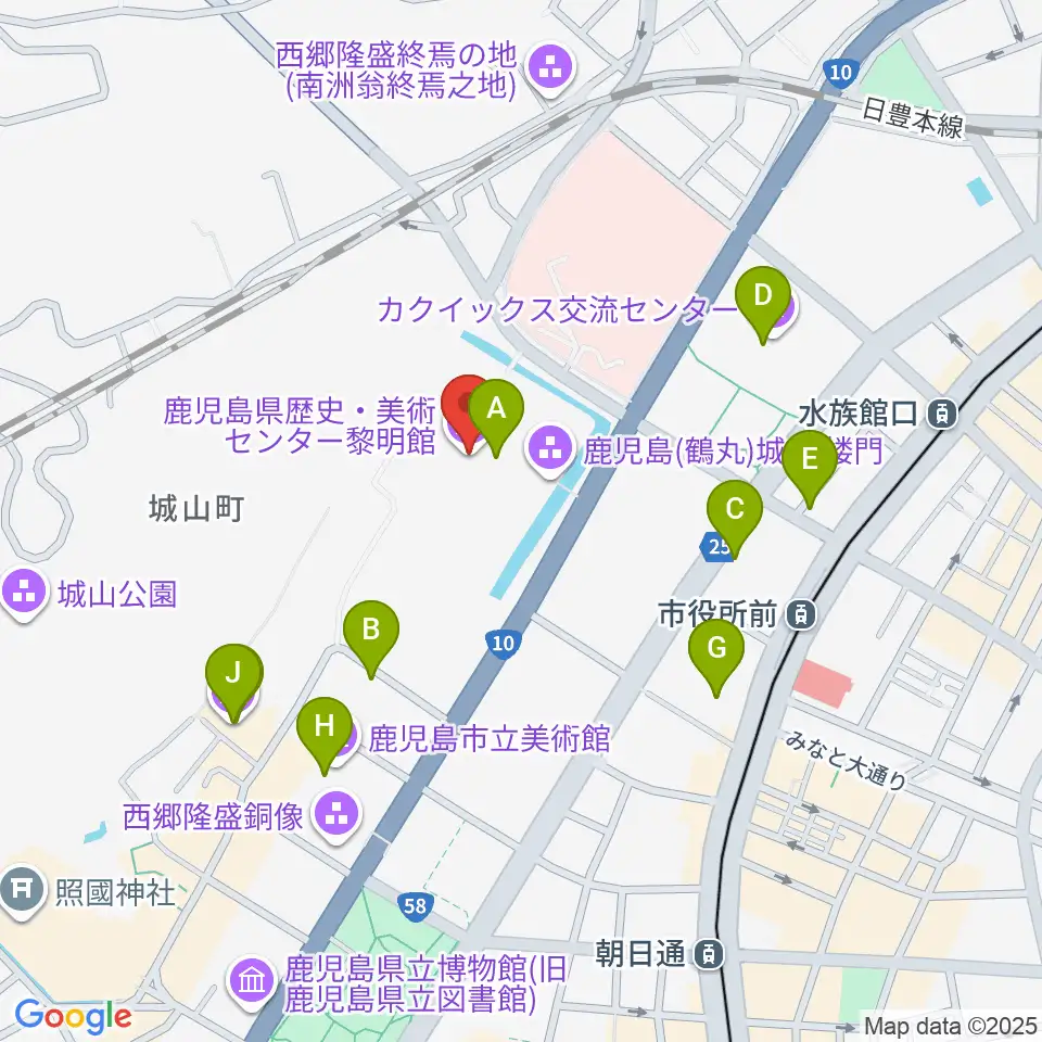 鹿児島県歴史・美術センター黎明館周辺のカフェ一覧地図