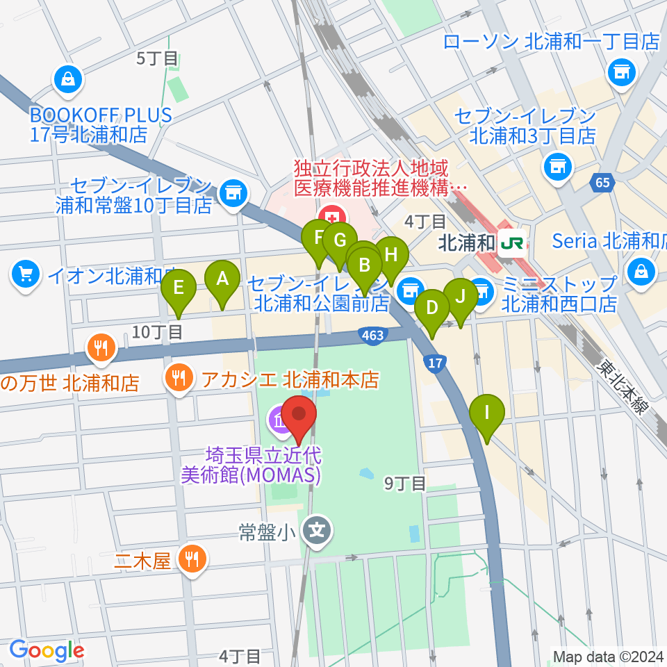 埼玉県立近代美術館周辺のカフェ一覧地図