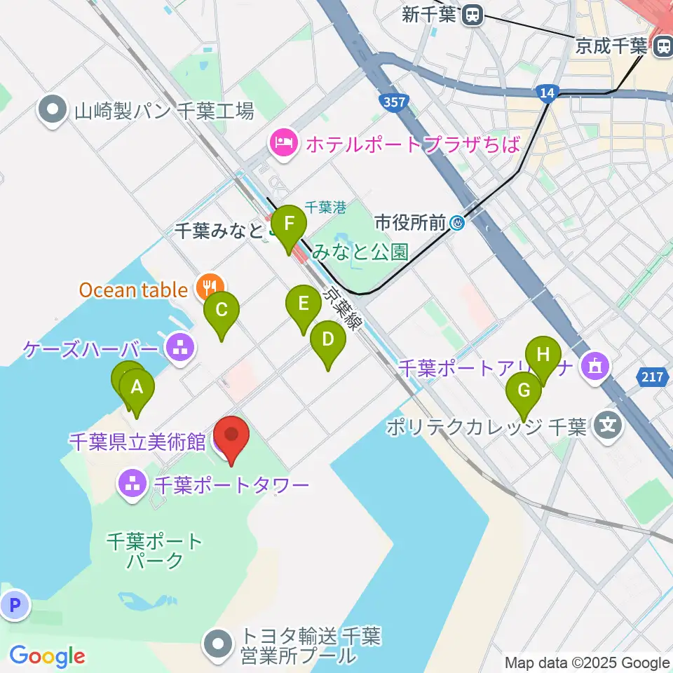 千葉県立美術館周辺のカフェ一覧地図