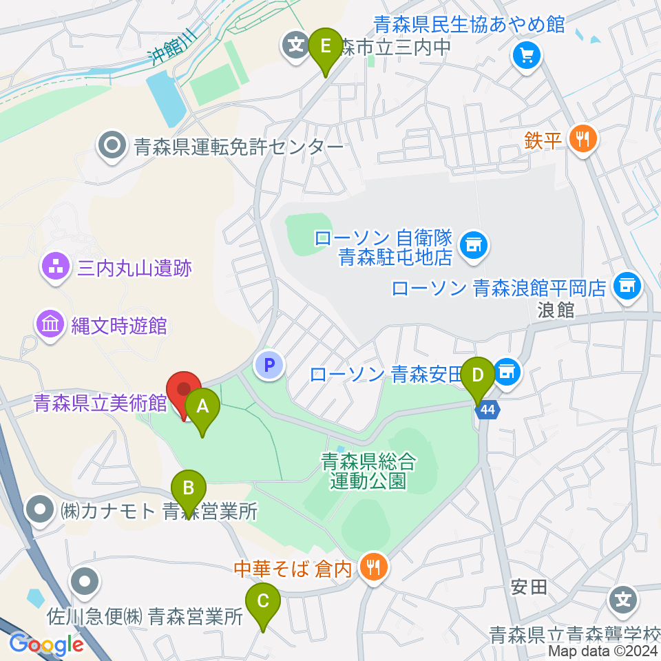 青森県立美術館周辺のカフェ一覧地図