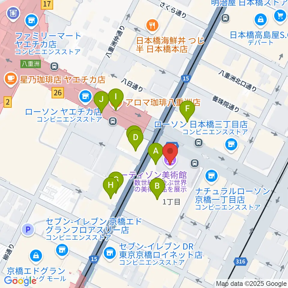 アーティゾン美術館周辺のカフェ一覧地図