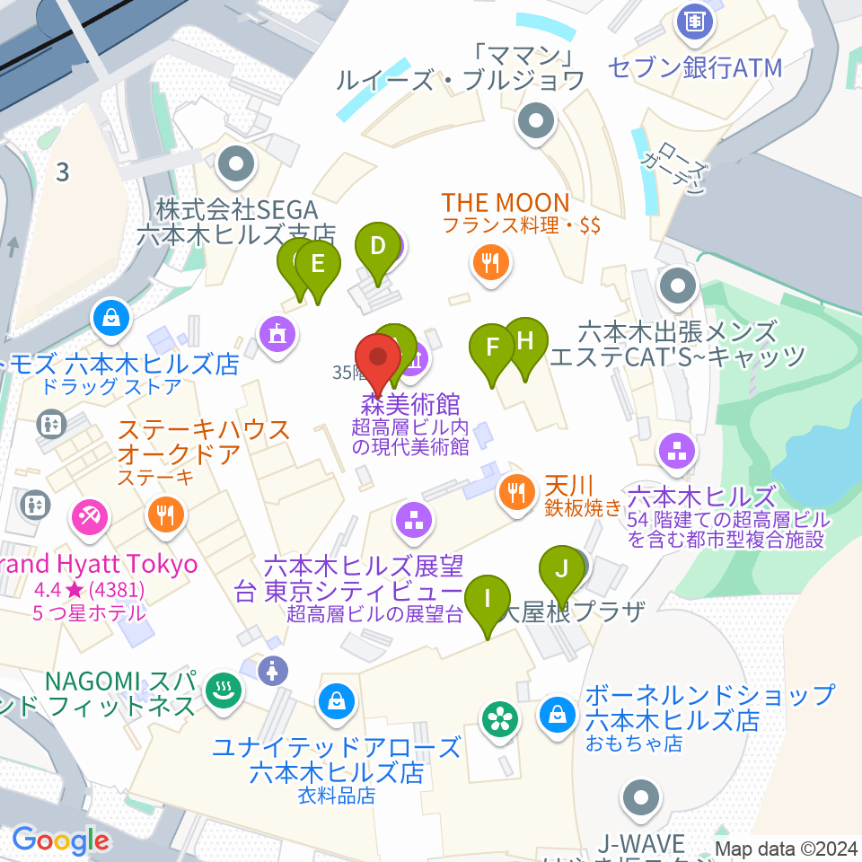 森美術館周辺のカフェ一覧地図