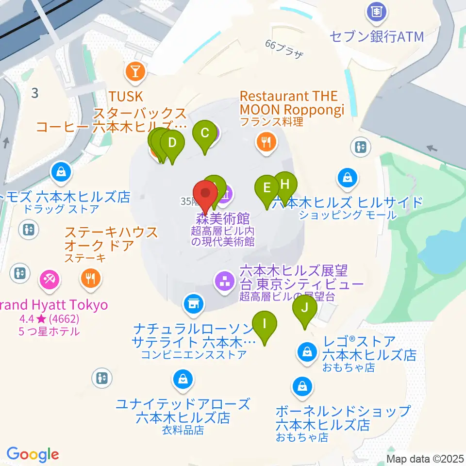 森美術館周辺のカフェ一覧地図