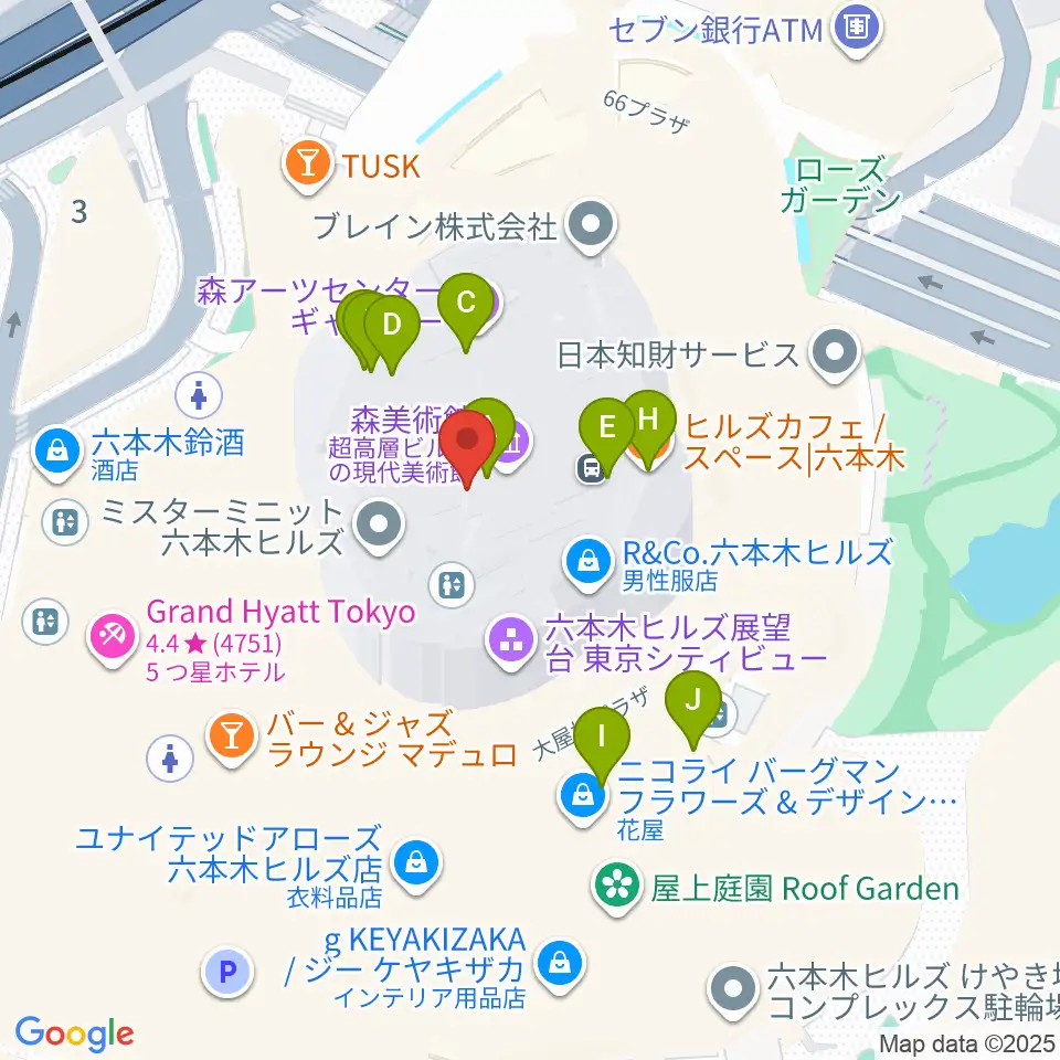森美術館周辺のカフェ一覧地図